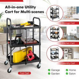 Costway 3-Tier Folding Storage Trolley Heavy Duty Tool Cart Rolling Storage Organizer - thumbnail 4