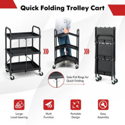 Costway 3-Tier Folding Storage Trolley Heavy Duty Tool Cart Rolling Storage Organizer - thumbnail 6