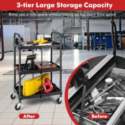 Costway 3-Tier Folding Storage Trolley Heavy Duty Tool Cart Rolling Storage Organizer - thumbnail 5
