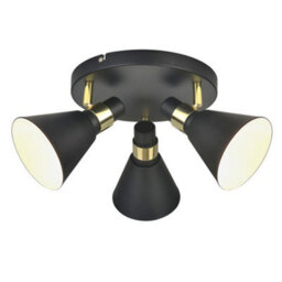 Luminosa Lighting Luminosa Industrial And Retro Flush Ceiling Light Black Matt, Gold 3 Light With Black Matt, White Shade, E14