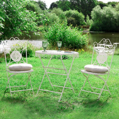 Dibor Vintage Cream 3 Piece Outdoor Alfresco Garden Furniture Dining Table And Chair Folding Bistro Set With Round Seat Cushions - image 1