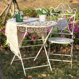 Dibor Vintage Cream 3 Piece Outdoor Alfresco Garden Furniture Dining Table And Chair Folding Bistro Set With Round Seat Cushions - thumbnail 3