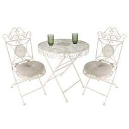 Dibor Vintage Cream 3 Piece Outdoor Alfresco Garden Furniture Dining Table And Chair Folding Bistro Set With Round Seat Cushions - thumbnail 2