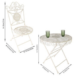 Dibor Vintage Cream 3 Piece Outdoor Alfresco Garden Furniture Dining Table And Chair Folding Bistro Set With Round Seat Cushions - thumbnail 7