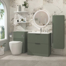 Royal Bathrooms Evora 800mm Sage Green Fluted Floor Standing Bathroom Vanity Unit 2 Drawer Cabinet Storage With Ceramic Basin Sink - 1 Tap Hole - thumbnail 2