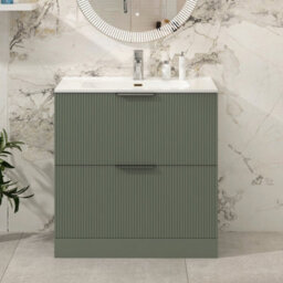 Royal Bathrooms Evora 800mm Sage Green Fluted Floor Standing Bathroom Vanity Unit 2 Drawer Cabinet Storage With Ceramic Basin Sink - 1 Tap Hole - thumbnail 1