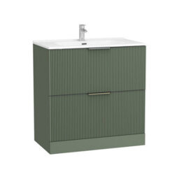 Royal Bathrooms Evora 800mm Sage Green Fluted Floor Standing Bathroom Vanity Unit 2 Drawer Cabinet Storage With Ceramic Basin Sink - 1 Tap Hole - thumbnail 5