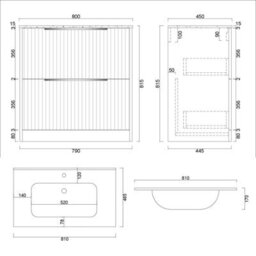 Royal Bathrooms Evora 800mm Sage Green Fluted Floor Standing Bathroom Vanity Unit 2 Drawer Cabinet Storage With Ceramic Basin Sink - 1 Tap Hole - thumbnail 7