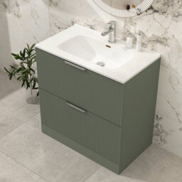 Royal Bathrooms Evora 800mm Sage Green Fluted Floor Standing Bathroom Vanity Unit 2 Drawer Cabinet Storage With Ceramic Basin Sink - 1 Tap Hole - thumbnail 4