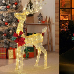 Glitter Led Standing Reindeer Christmas Decoration 60Cm Rattan Wire Frame White