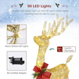 Glitter Led Standing Reindeer Christmas Decoration 60Cm Rattan Wire Frame White - thumbnail 4