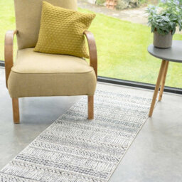 Loomed Grey Cream Moroccan Berber Aztec Tribal Runner Rug 60X240Cm