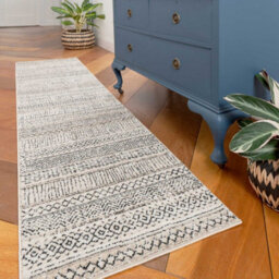 Loomed Grey Cream Moroccan Berber Aztec Tribal Runner Rug 60X240Cm - thumbnail 2
