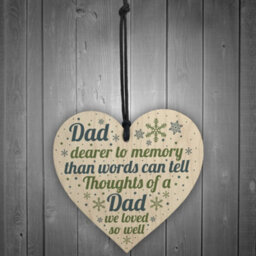 Red Ocean Memorial Christmas Tree Bauble Dad Grave Wooden Hanging Heart Decoration Sign - thumbnail 2