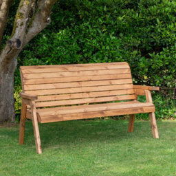 Samuel Alexander Hand Made 3 Seater Chunky Rustic Wooden Garden Bench & Waterproof Green Cushions - Flat Packed - thumbnail 2