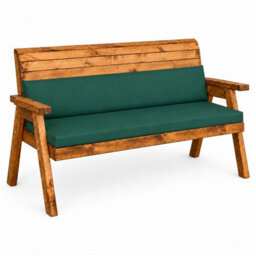 Samuel Alexander Hand Made 3 Seater Chunky Rustic Wooden Garden Bench & Waterproof Green Cushions - Flat Packed - thumbnail 5