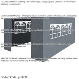 Loops Side Walls Door & Windows For 3X4.5M Pop-Up Gazebo - Grey - Garden Party Tent - thumbnail 2