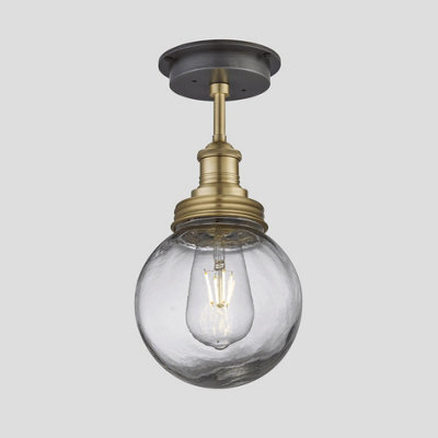 Industville Brooklyn Outdoor & Bathroom Flush Mount, Brass Holder, Brass Ring, Globe Glass - image 1