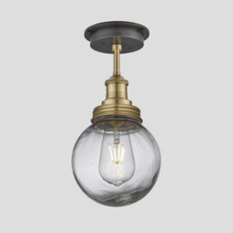 Industville Brooklyn Outdoor & Bathroom Flush Mount, Brass Holder, Brass Ring, Globe Glass - thumbnail 1