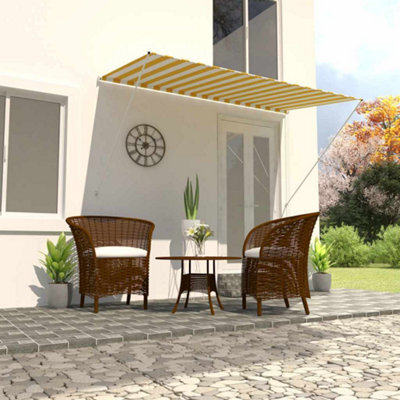 Walplus Retractable Awning Garden Sun Shade Canopy Gazebo For Back Door, Porch, Patio 250X150 Cm Yellow And White - image 1