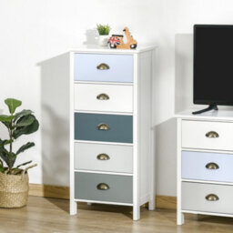 Homcom Chest Of Drawers, 5 Drawer Storage Organizer Unit Bedroom, Blue