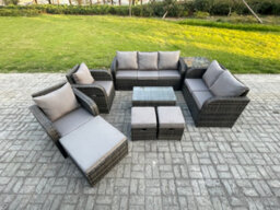 Fimous Patio Garden Furniture Sets Wicker 10 Seater Outdoor Rattan Furniture Sofa Sets With Rectangular Coffee Table