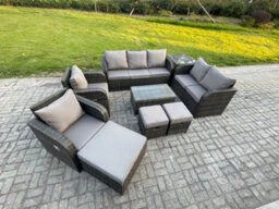 Fimous Patio Garden Furniture Sets Wicker 10 Seater Outdoor Rattan Furniture Sofa Sets With Rectangular Coffee Table - thumbnail 2