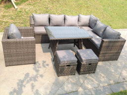 Fimous 9 Seater Grey Rattan Corner Sofa Set Dining Table Chair Foot Rest Garden Furniture Outdoor For Balcony - thumbnail 2