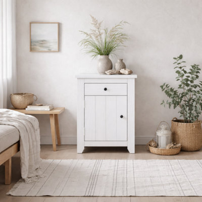 Wyld Haus Tralee Panelled White-Washed Pine Bedside Table 655 X 530 X 390 mm (H X W X D) - image 1