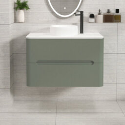 Royal Bathrooms Venice 800mm Sage Green Wall Mounted Bathroom Countertop Vanity Unit 2 Drawer With Round Basin - thumbnail 1