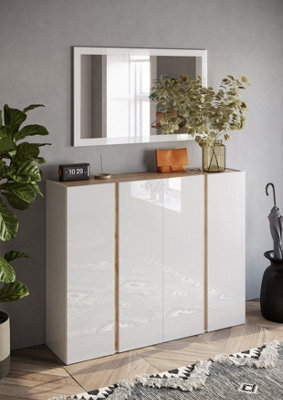 FurniComp LTD Furnicomp Chelsea 4 Door White Gloss And Cadiz Oak Large 50 Pair Shoe Cabinet - image 1