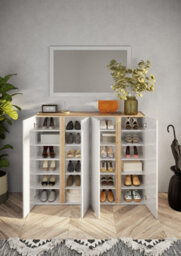 FurniComp LTD Furnicomp Chelsea 4 Door White Gloss And Cadiz Oak Large 50 Pair Shoe Cabinet - thumbnail 2