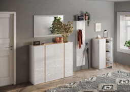FurniComp LTD Furnicomp Chelsea 4 Door White Gloss And Cadiz Oak Large 50 Pair Shoe Cabinet - thumbnail 5