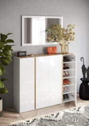 FurniComp LTD Furnicomp Chelsea 4 Door White Gloss And Cadiz Oak Large 50 Pair Shoe Cabinet - thumbnail 3