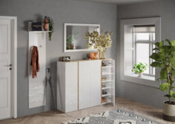 FurniComp LTD Furnicomp Chelsea 4 Door White Gloss And Cadiz Oak Large 50 Pair Shoe Cabinet - thumbnail 4