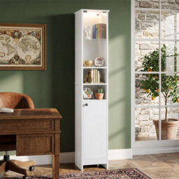 White Freestanding Display Cabinet With Led Lighting For Small Spaces - thumbnail 1