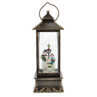 Festive 27Cm Battery Operated Christmas Led Water Spinner Lantern Snowman Scene - image 1