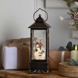 Festive 27Cm Battery Operated Christmas Led Water Spinner Lantern Snowman Scene - thumbnail 3