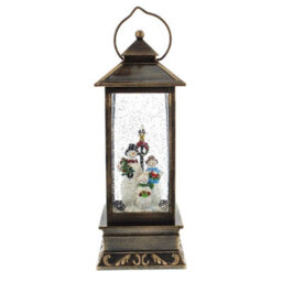 Festive 27Cm Battery Operated Christmas Led Water Spinner Lantern Snowman Scene - thumbnail 1