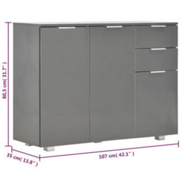 Berkfield Elegant Sideboard High Gloss Grey 107X35X80.5 Cm - thumbnail 9