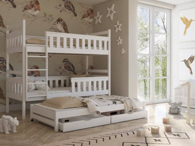Arte Kors Contemporary Pine Bunk Bed With Trundle Bed 2 Storage Drawers In White (L)1980mm (H)1640mm (W)980mm - image 1