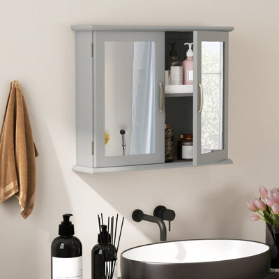 Costway Wall Mounted Bathroom Mirror Cabinet Wooden Storage Cupboard W/ Double Doors - image 1