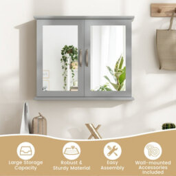 Costway Wall Mounted Bathroom Mirror Cabinet Wooden Storage Cupboard W/ Double Doors - thumbnail 6