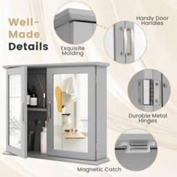 Costway Wall Mounted Bathroom Mirror Cabinet Wooden Storage Cupboard W/ Double Doors - thumbnail 7