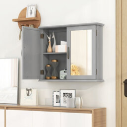 Costway Wall Mounted Bathroom Mirror Cabinet Wooden Storage Cupboard W/ Double Doors - thumbnail 5