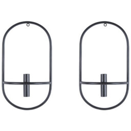 Beliani Set Of 2 Wall Candle Holders Caviana Metal 38 Cm Black