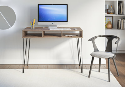 Impact Furniture Desk Slim Compact Storage Industrial Metal Hairpin Pin Legs Loft Oak Effect Mr - image 1