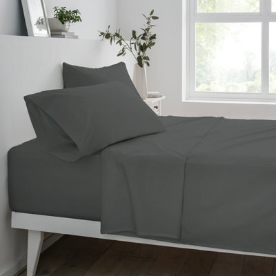 Gr8 Home Sleepdown Fitted Sheet Charcoal Easy Care Polycotton Bed Linen Bedsheet Bedding Double - image 1