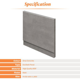 Plum&clay Nebula Concrete Effect End Bath Panel Adjustable Height (W)800mm - thumbnail 5