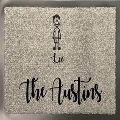 One of a Kind Design UK One Of Kind Uk Grey Personalised Doormat Nylon, Stick Figure With Family Name, Anti-Slip Rubber, 8mm Pile, Machine Washable, Uniqu - image 1